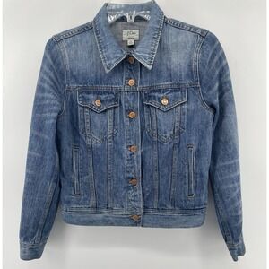 J Crew Classic Denim Trucker Jean Jacket Womens Sm Medium Wash Pockets Timeless